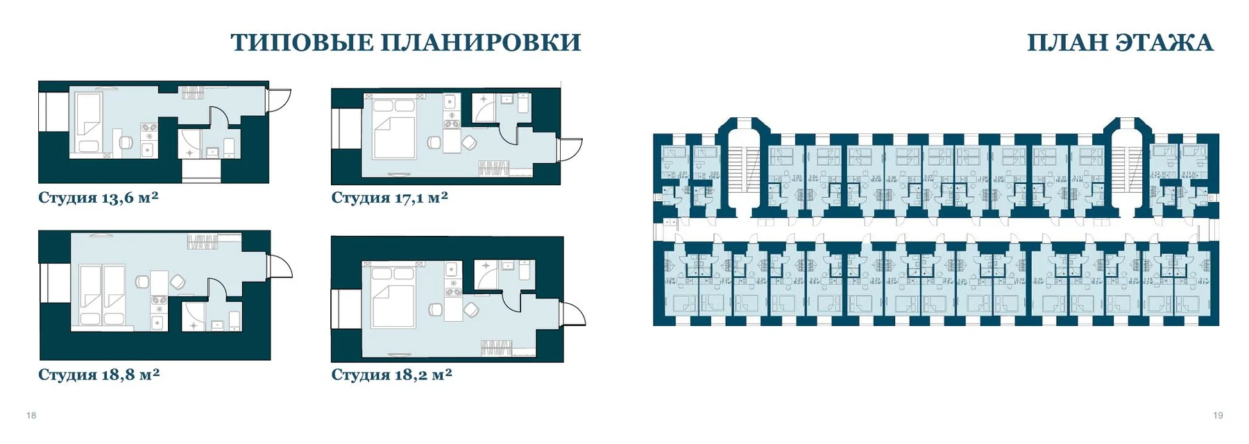 Типовые планировки студий и план этажа